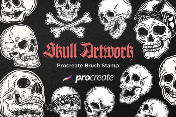 34 Skull Head Dark Procreate Brushes