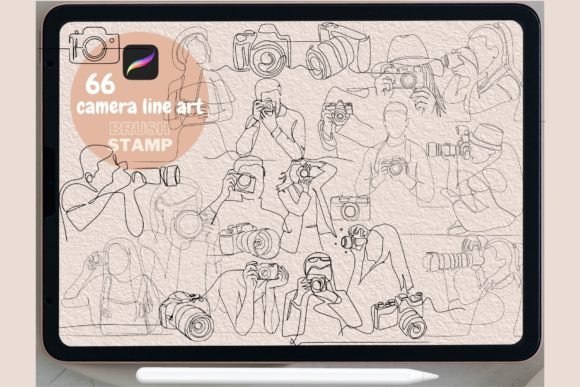 66 Camera Line Art Procreate Brushes
