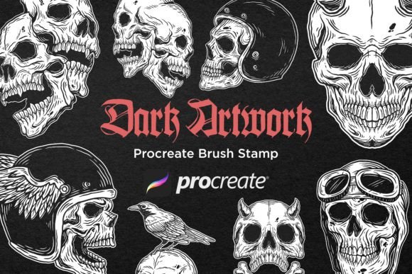 Unleashing Dark Aesthetics: The 40 Skull Head Dark Art Procreate Brushes Bundle